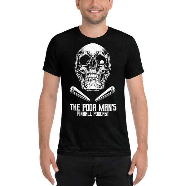 Poor Man's Pinball Podcast Skull and Flippers - Premium Tri-blend T-shirt - Silverball Swag