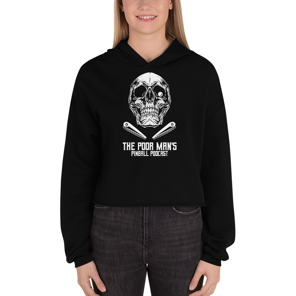 Poor Man's Pinball Podcast Skull and Flippers - Crop Hoodie - Silverball Swag