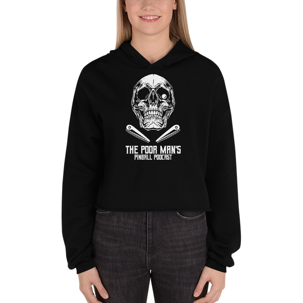 Poor Man's Pinball Podcast Skull and Flippers - Crop Hoodie - Silverball Swag