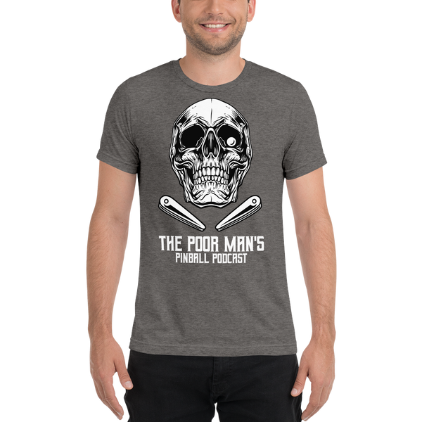 Poor Man's Pinball Podcast Skull and Flippers - Premium Tri-blend T-shirt - Silverball Swag