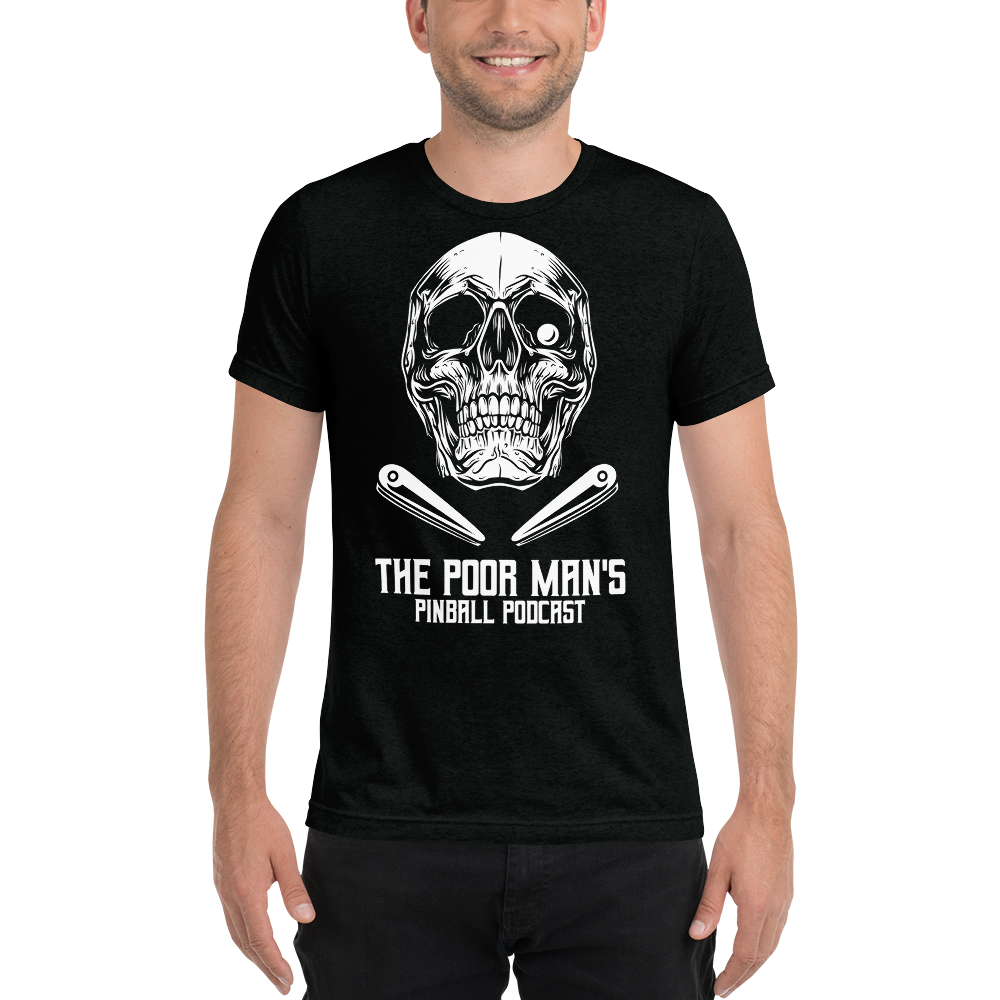 Poor Man's Pinball Podcast Skull and Flippers - Premium Tri-blend T-shirt - Silverball Swag