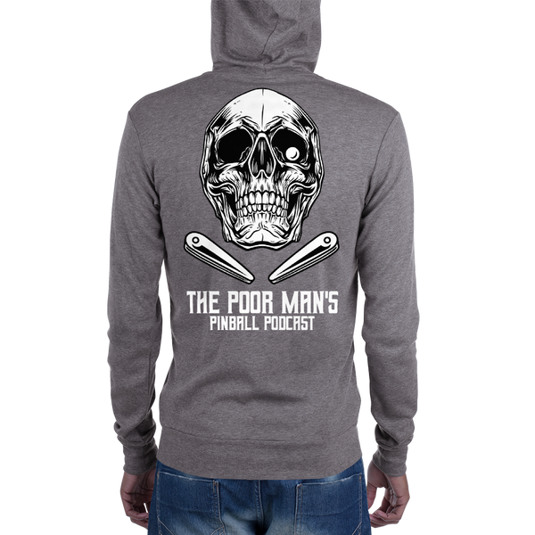 Poor Man's Pinball Podcast Skull and Flippers - Zip Hoodie - Silverball Swag